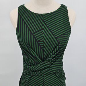NEW Ann Taylor Sleeveless Dress Women's 0 Green and Blue Striped Rouched Stretch